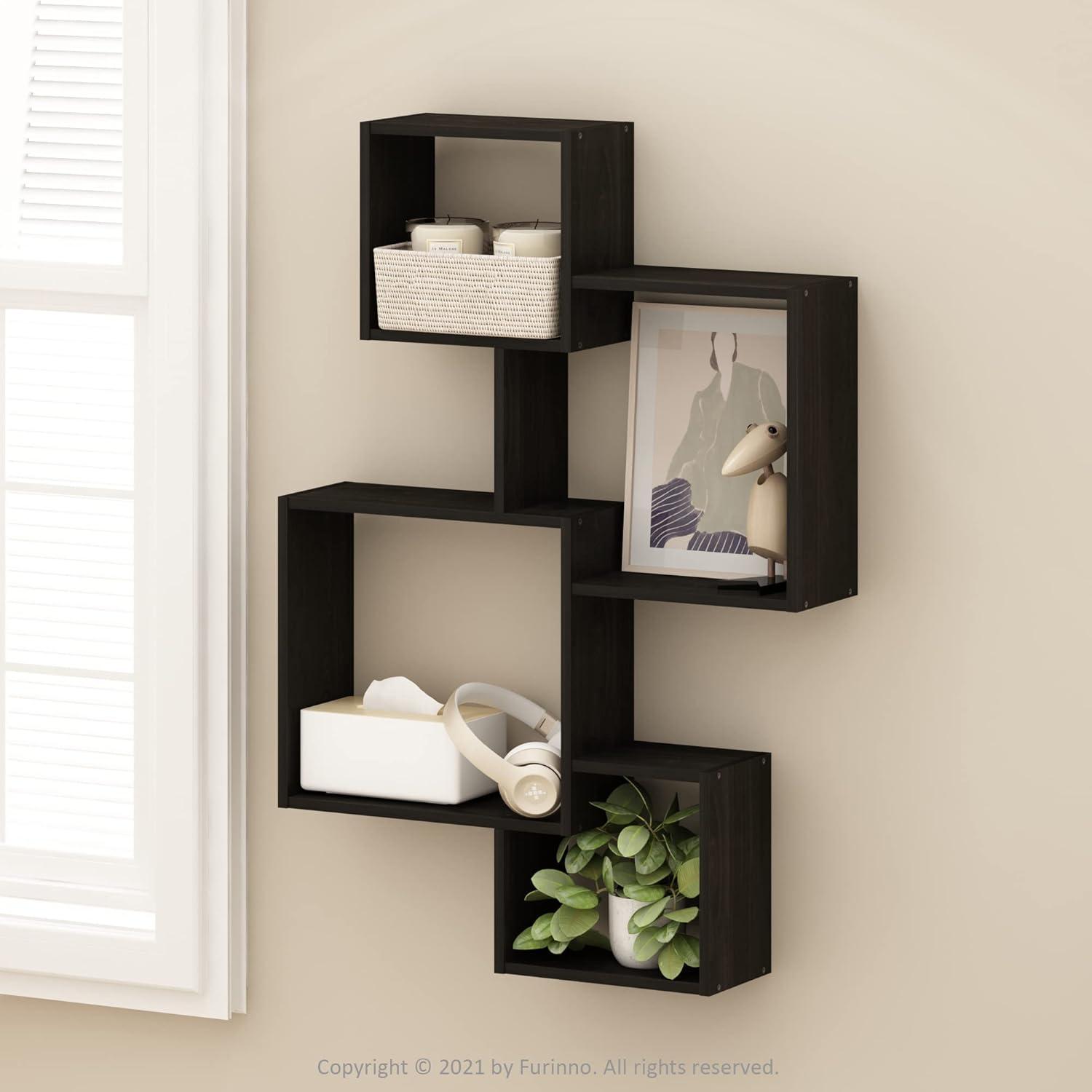 Furinno Rossi Interweave Wall Mount Floating Cube Shelf, Set of 4, Espresso