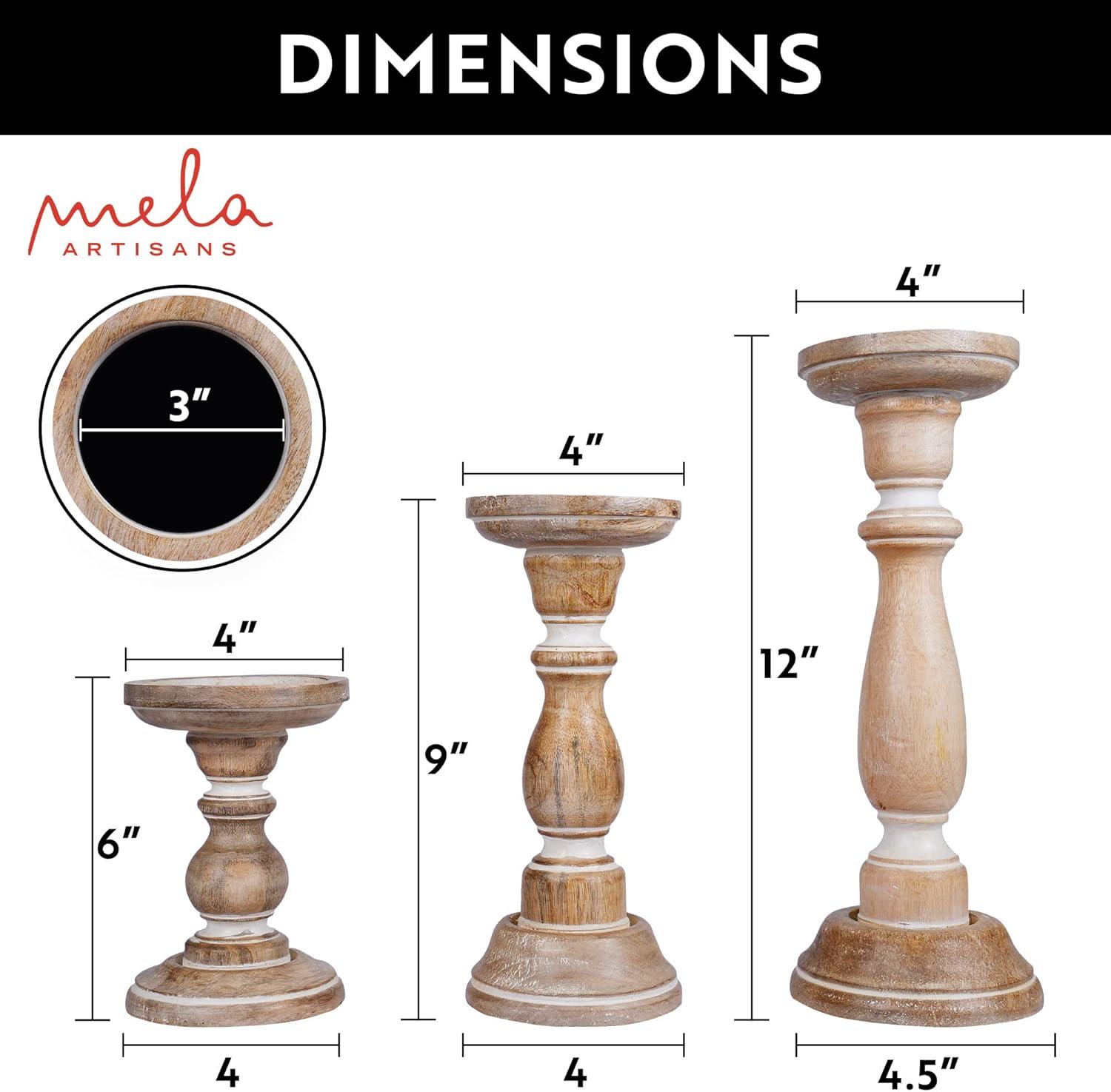 Mela Artisans White Wood Candle Holders, Table Centerpiece, Made from Mango Wood