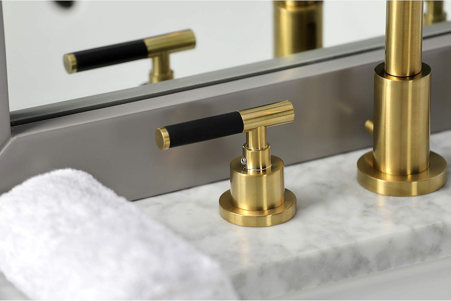 Kingston Brass Kaiser Two-Handle 3-Hole Deck Mount Widespread Bathroom Faucet with Brass Pop-Up Drain
