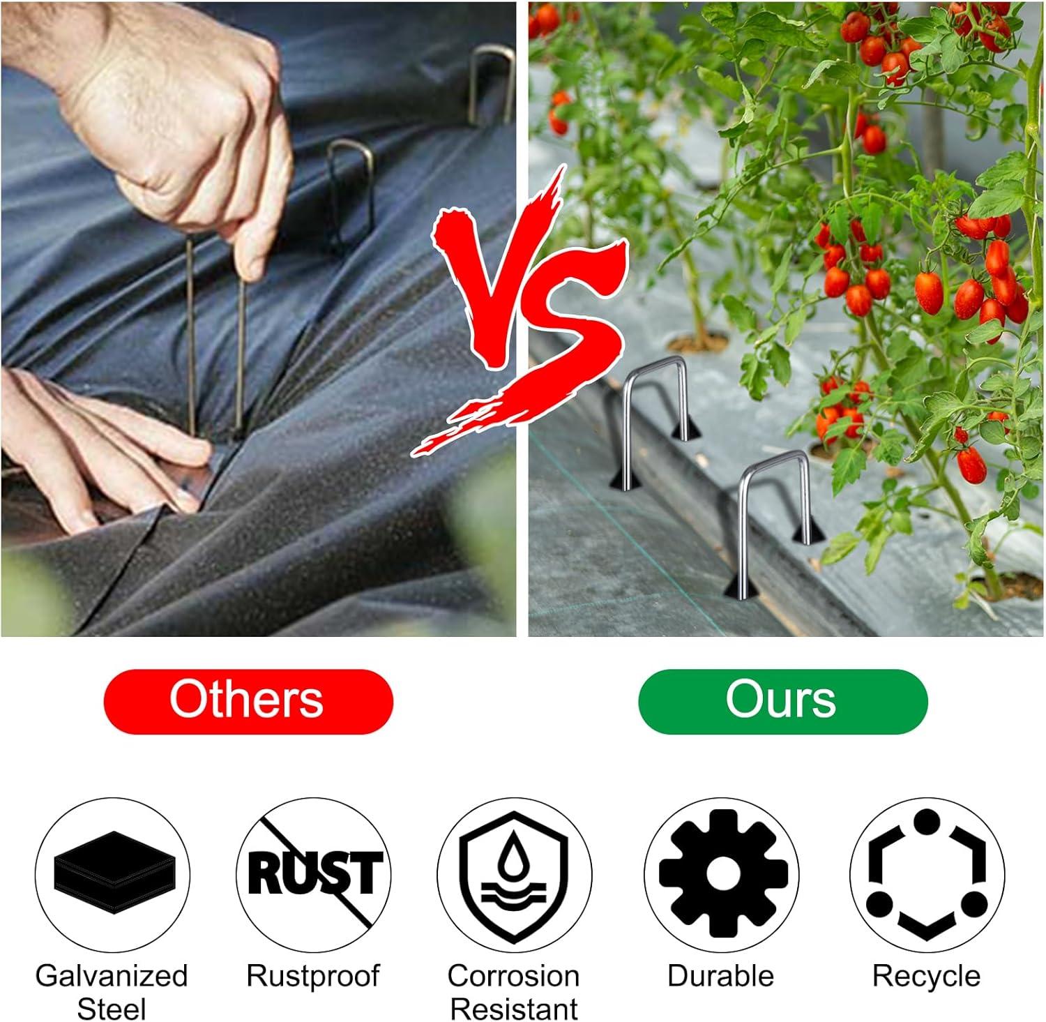 Finderomend 100 Pack Landscape Staples, 6" 8 Gauge Galvanized Steel Garden Stakes,Landscape Pins Turf Staples for Securing Weed Barrier Artificial Grass