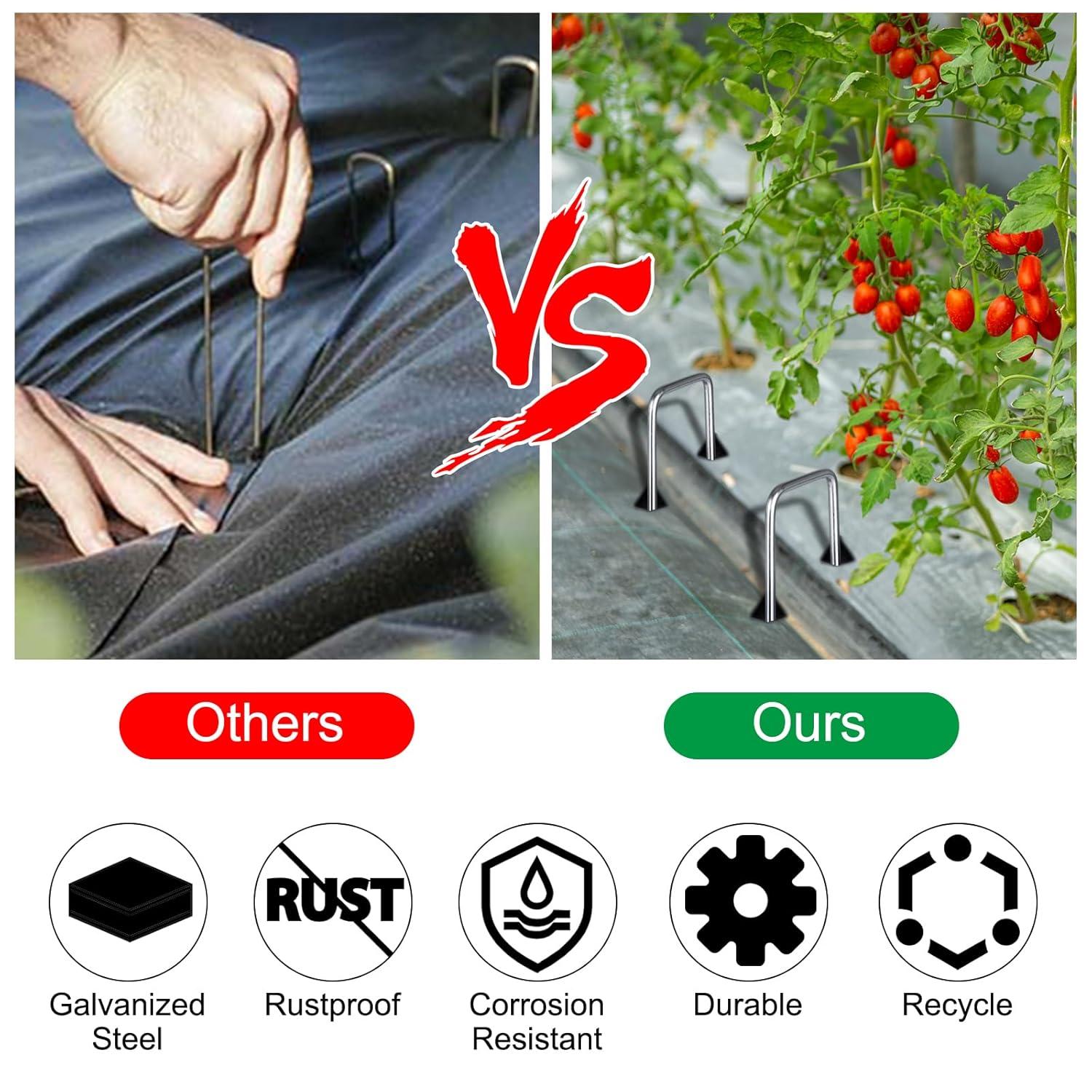 Finderomend 100 Pack Landscape Staples, 6" 8 Gauge Galvanized Steel Garden Stakes,Landscape Pins Turf Staples for Securing Weed Barrier Artificial Grass