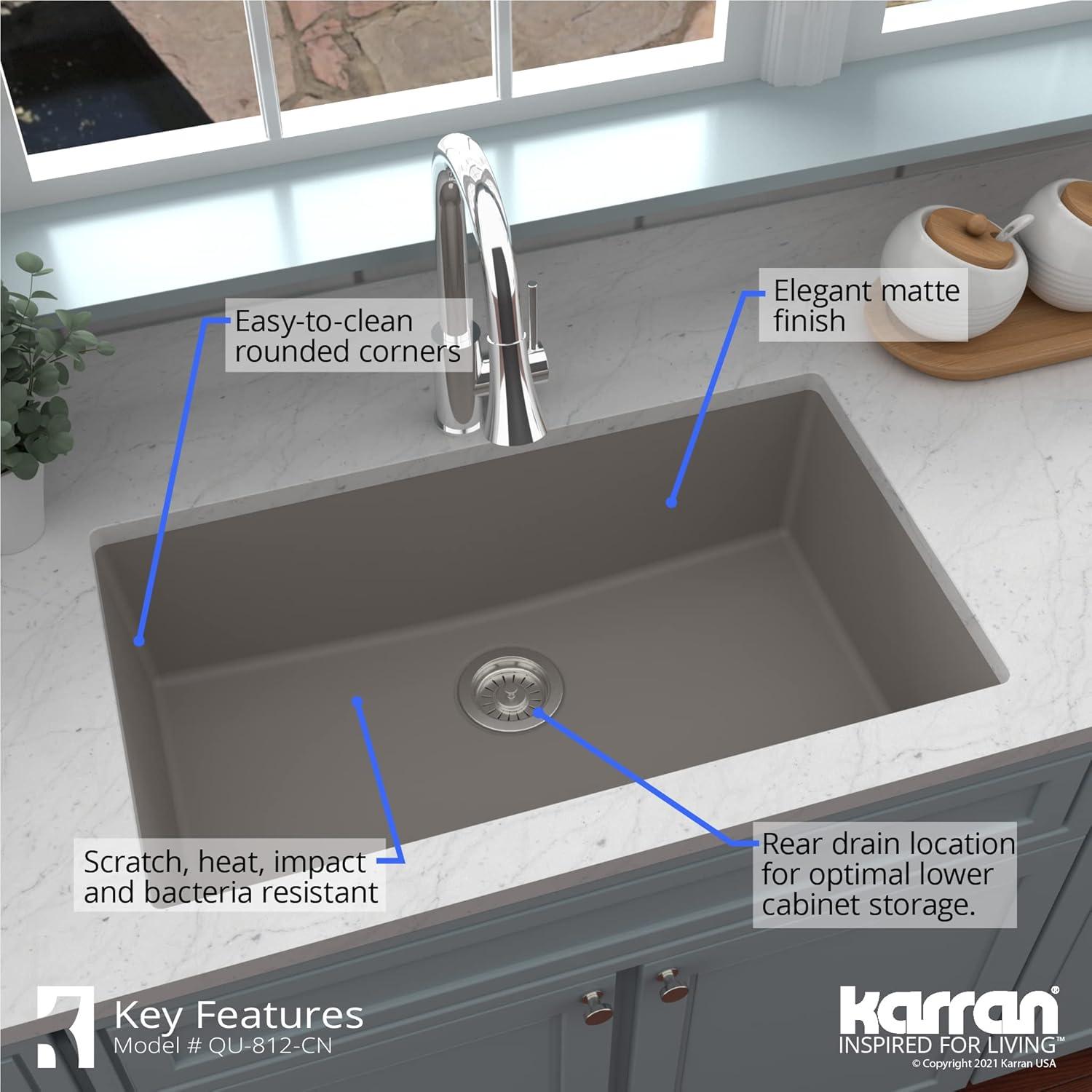 Karran Quartz 32-1/4'' X 19-1/4'' Large Single Bowl Undermount Kitchen Sink