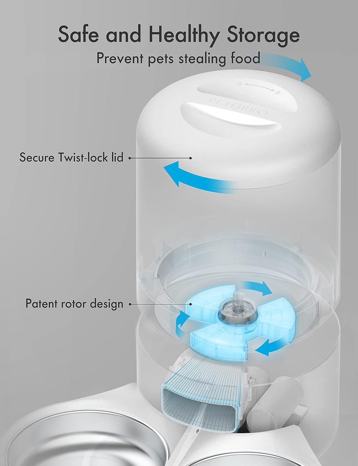 White Automatic Dual Tray Pet Feeder with Stainless Steel Bowls