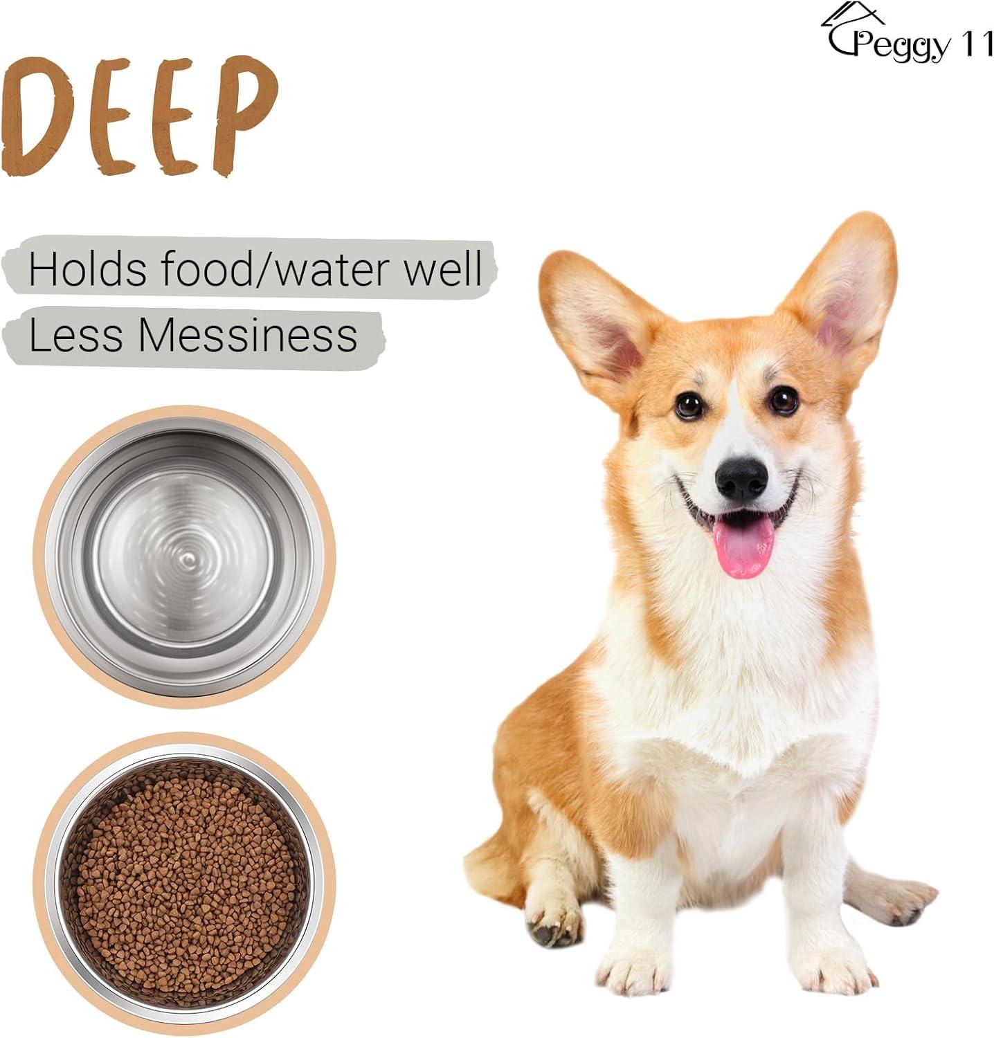 PEGGY11 Deep Stainless Steel STF9 Anti-Slip Dog Bowls, 2 Pack, 3 Cups