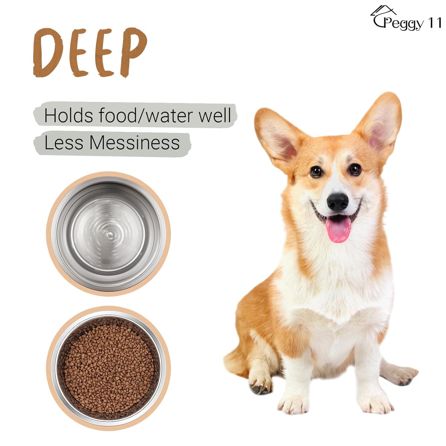 PEGGY11 Deep Stainless Steel STF9 Anti-Slip Dog Bowls, 2 Pack, 3 Cups