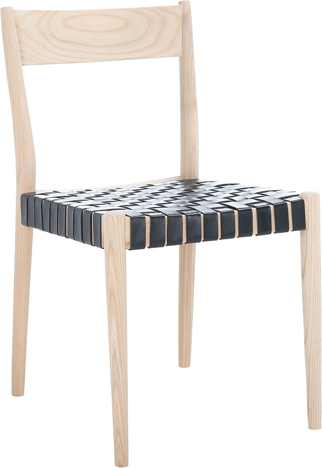 Eluned Leather Dining Chair (Set Of 2) - Black/Natural - Safavieh