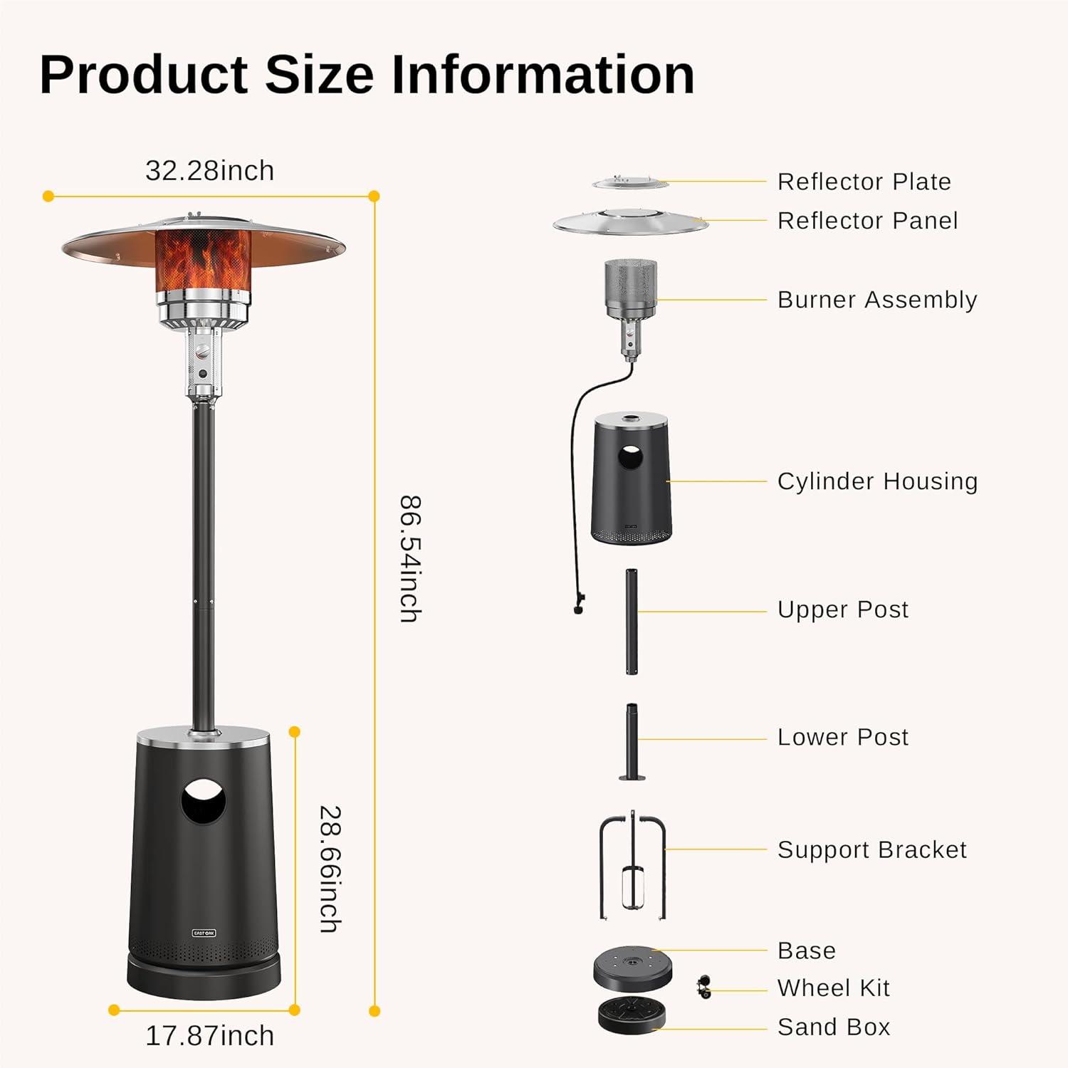 50,000 BTU Black Stainless Steel Propane Patio Heater with Table