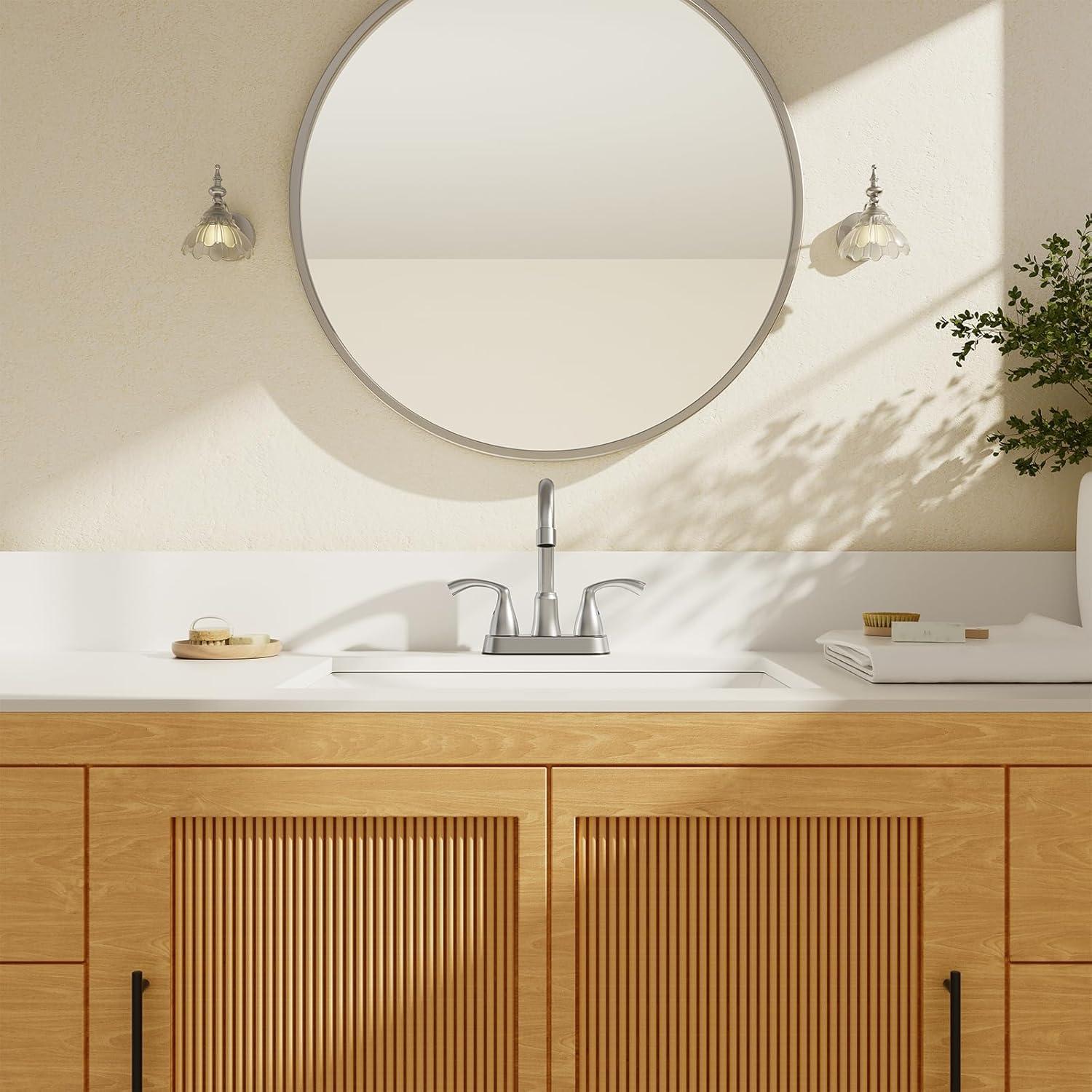 Phiestina Centerset 4 Inch 2 or 3 Holes Brushed Nickel Bathroom Faucet, Vanity Sink Faucet with 360 Swivel Spout, Metal Pop-up Drain and Water Supply Lines, JC180-BN