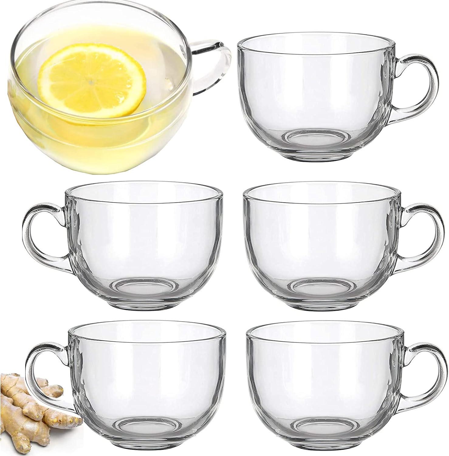 Set of 6 Clear Glass 16oz Microwave Safe Coffee Mugs