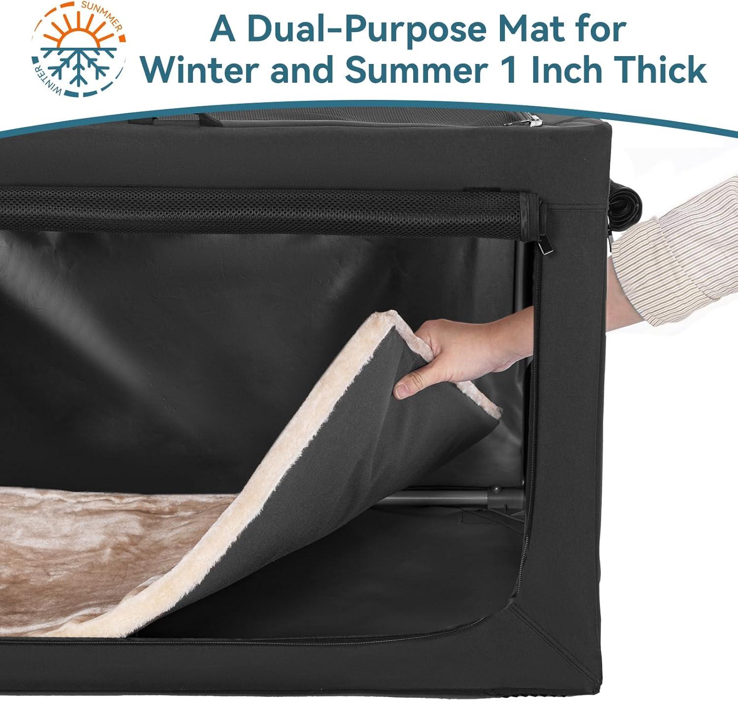 PETSFIT 30in Portable Dog Crate,Comfy Inside with Thicken Mat, Collapsible Crate for Home and Travel,Black