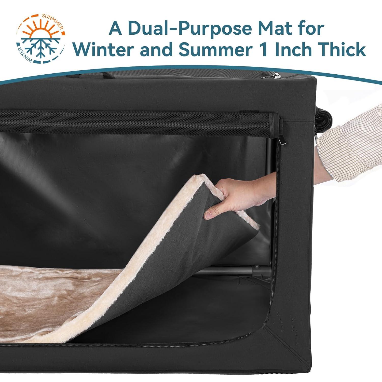 PETSFIT 30in Portable Dog Crate,Comfy Inside with Thicken Mat, Collapsible Crate for Home and Travel,Black