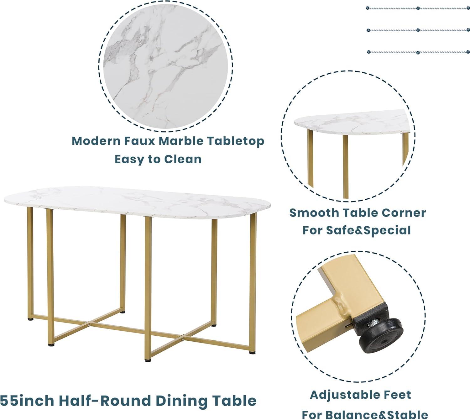 Merax Metal Dining Room Table Set with Chairs for Small Space 7 Piece Kitchen Dining Table Set for 6, Space Saving, Golden White