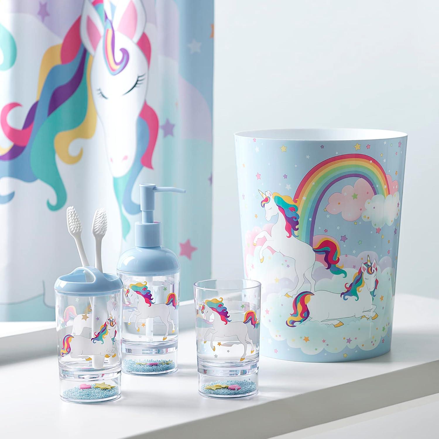 Unicorn & Rainbow Multicolored Plastic 4-Piece Bath Accessory Set