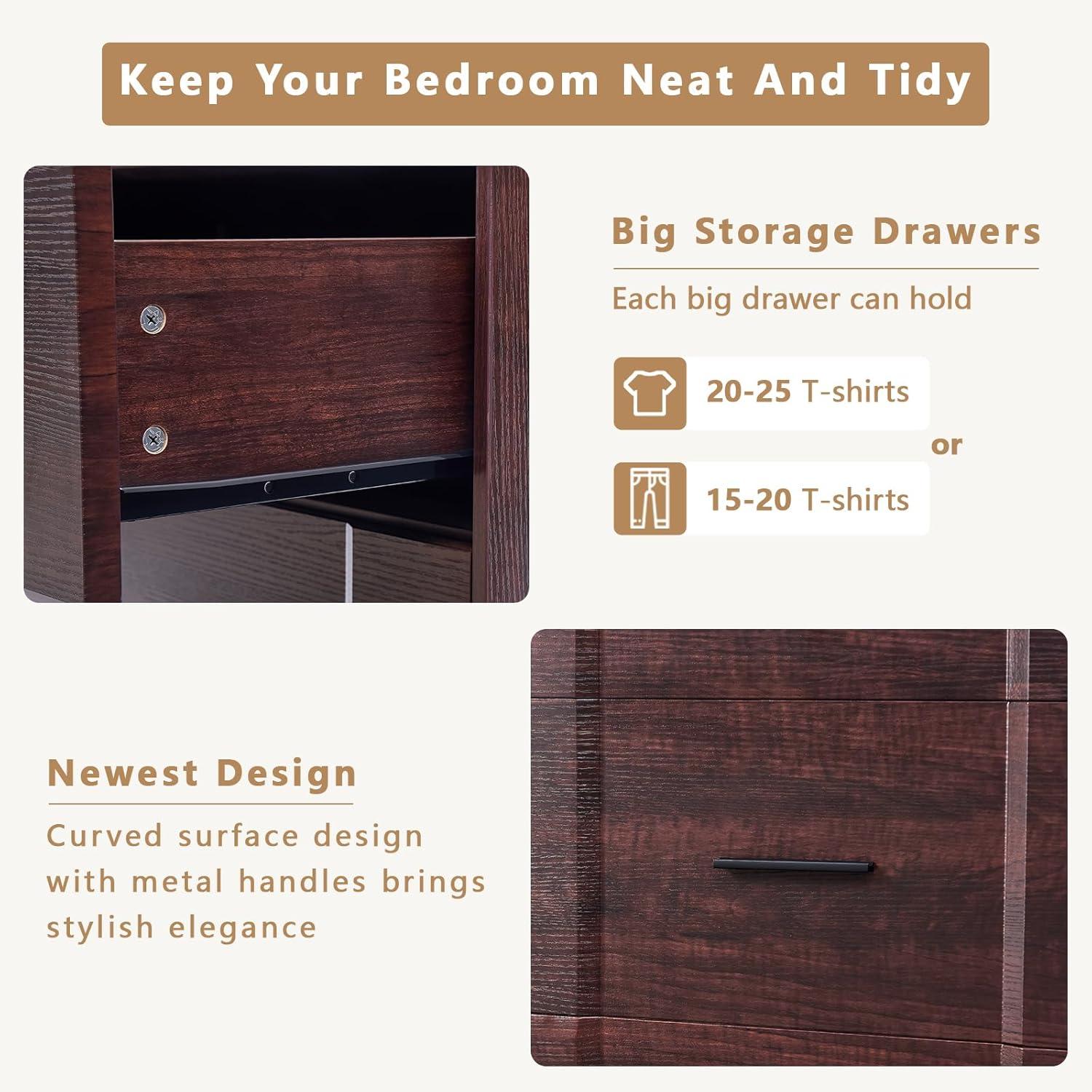 Ebern Designs Farmhouse Cherry Red Curved Tall 4 Drawers Dresser for Bedroom, 4 Chest of Drawers for Closet