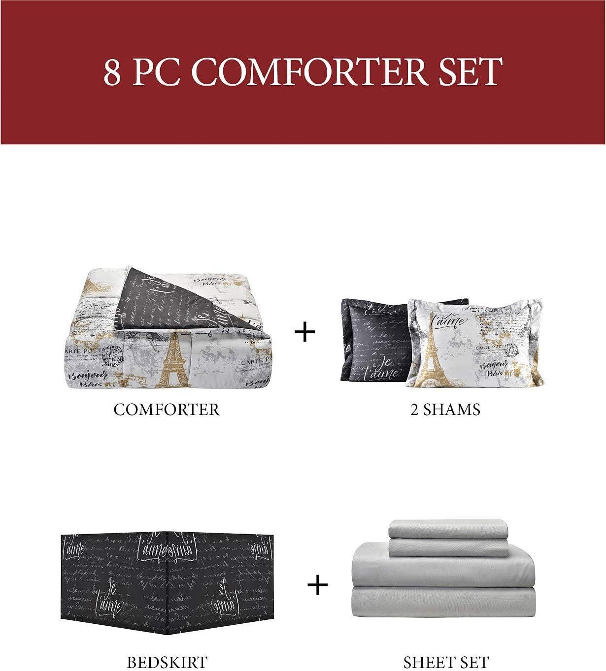 Fairfield Square Collection Paris Gold 8-Piece Reversible Bedroom Queen Comforter Set