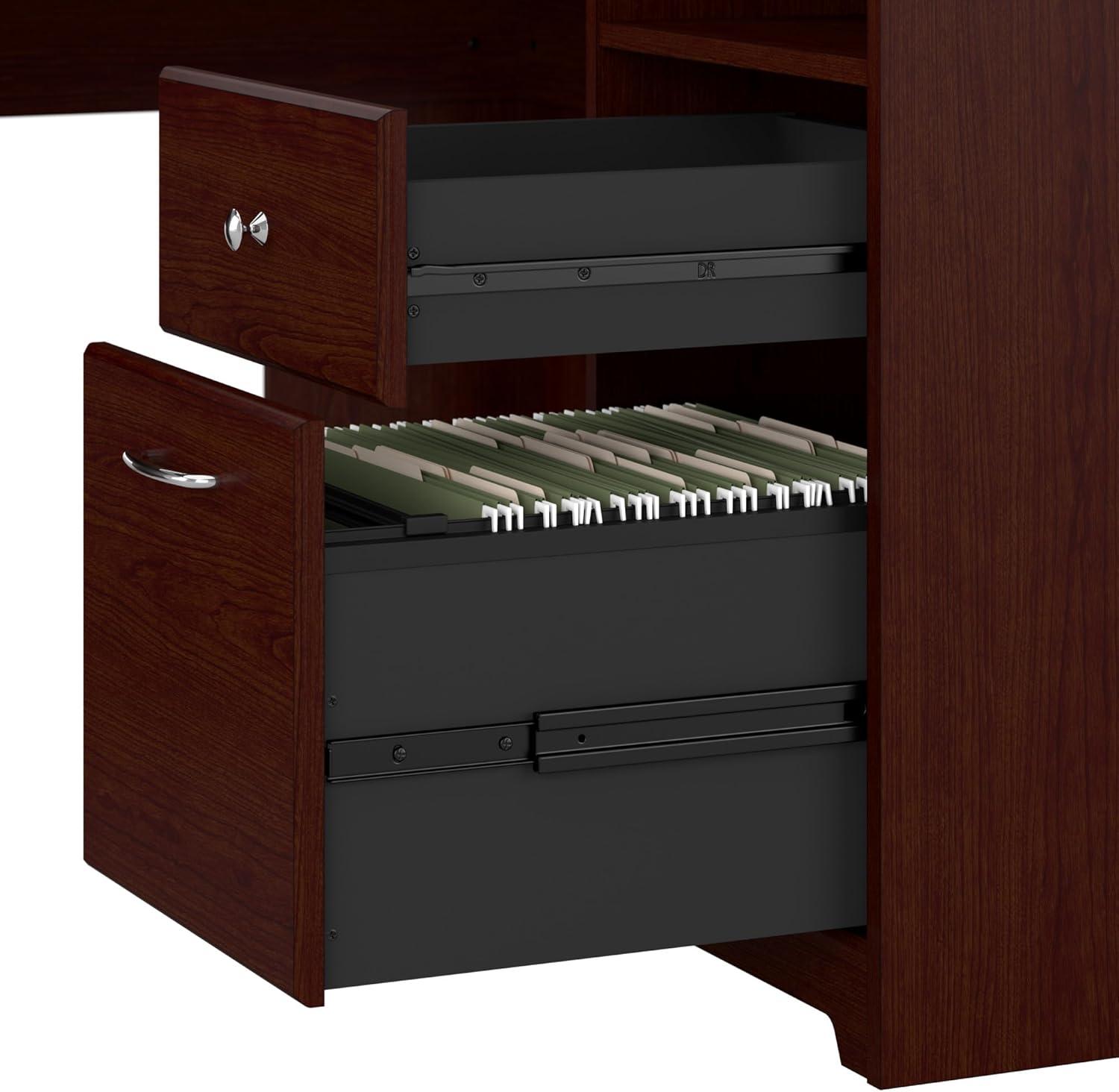 Bush Furniture Cabot 60" L Desk and Hutch with Storage, Harvest Cherry