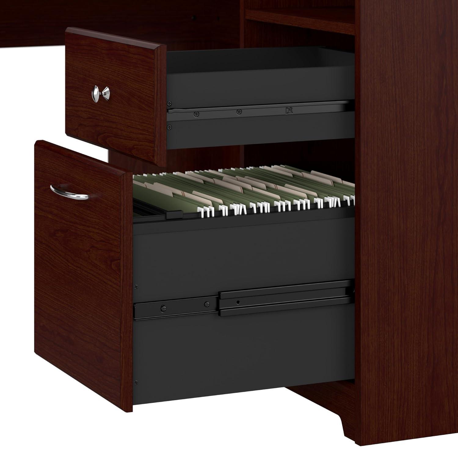 Bush Furniture Cabot 60" L Desk and Hutch with Storage, Harvest Cherry