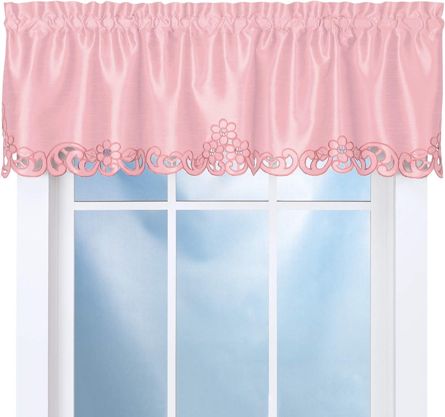 Rose Polyester Scroll Cut-Out Window Valance with Rod Pocket