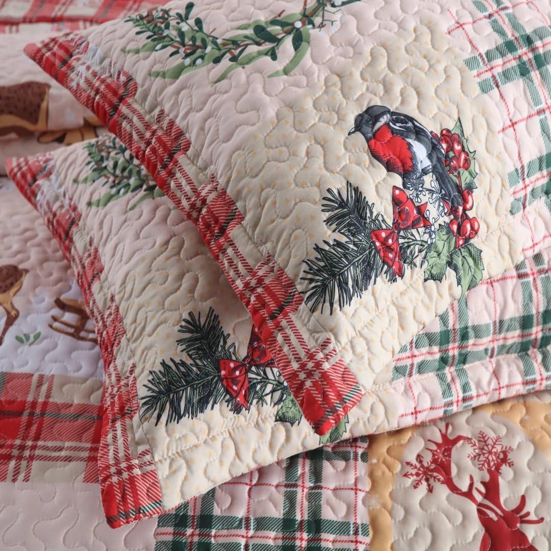 Christmas Quilt Set, Reversible Bedspread Coverlet, Lightweight Bed Cover, 1 Quilt 2 Pillow Shams