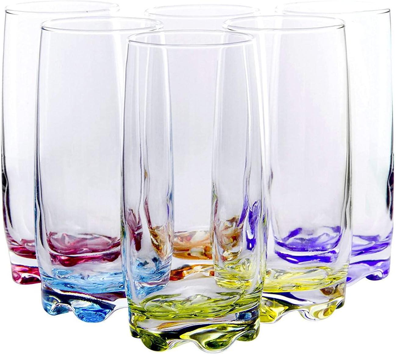 Colorful Bottom Recyclable Glass Tumblers, 13.25 Ounce - Set of 6