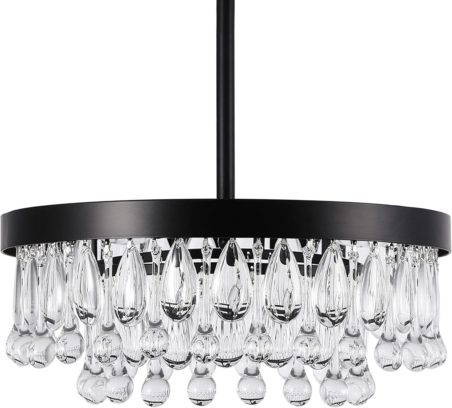 SEOL-Light Vintage Black Crystal Drops Close to Ceiling Light Fixture Round Tiered Chandeliers Large Flush Mount for Bedroom,Kitchen,Hallway,Dimmable,3 Light,120W,E12,15 Dia*6" H;
