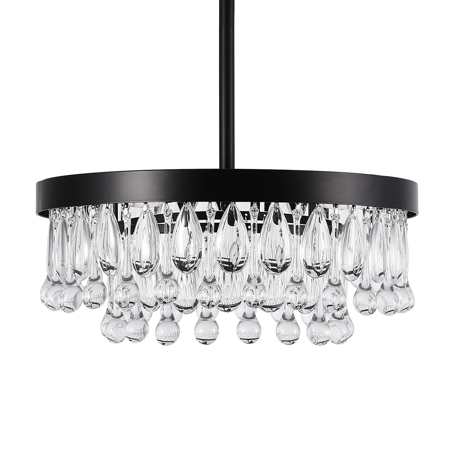 SEOL-Light Vintage Black Crystal Drops Close to Ceiling Light Fixture Round Tiered Chandeliers Large Flush Mount for Bedroom,Kitchen,Hallway,Dimmable,3 Light,120W,E12,15 Dia*6" H;