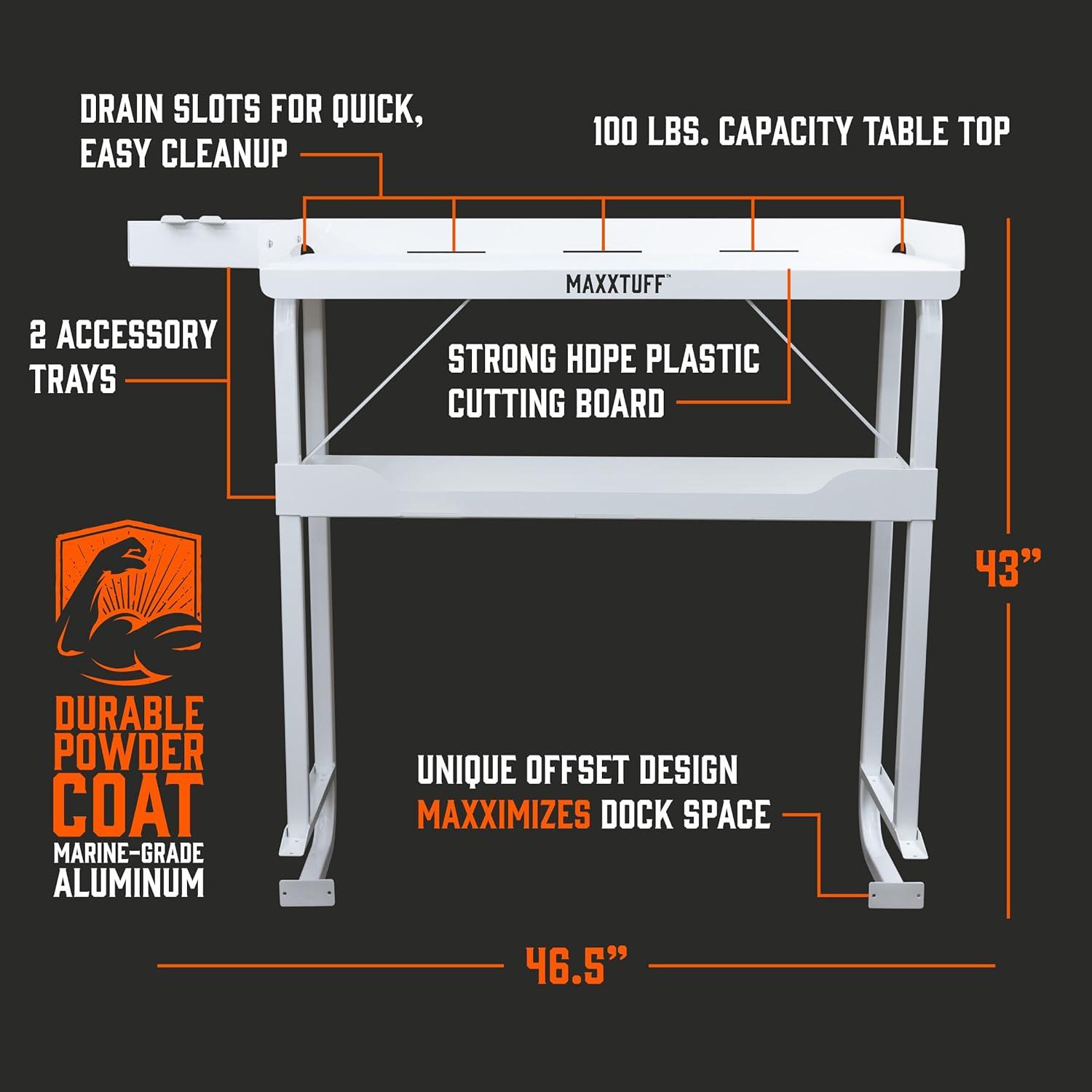 White Aluminum Dock-Mounted Fish Fillet Table with HDPE Surface