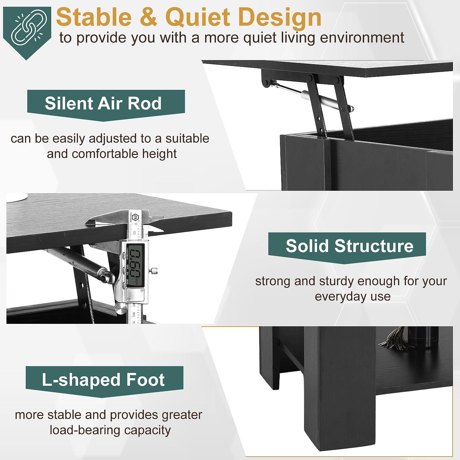 FDW Coffee Tables with Hidden Compartment and Storage Shelf Wooden Lift Tabletop Dining Table for Living Room Home (White)