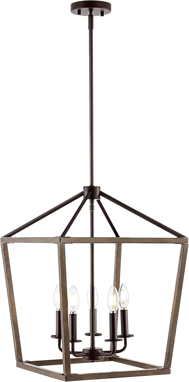 Oria Industrial Rustic 5-Light LED Lantern Pendant in Oil-Rubbed Bronze