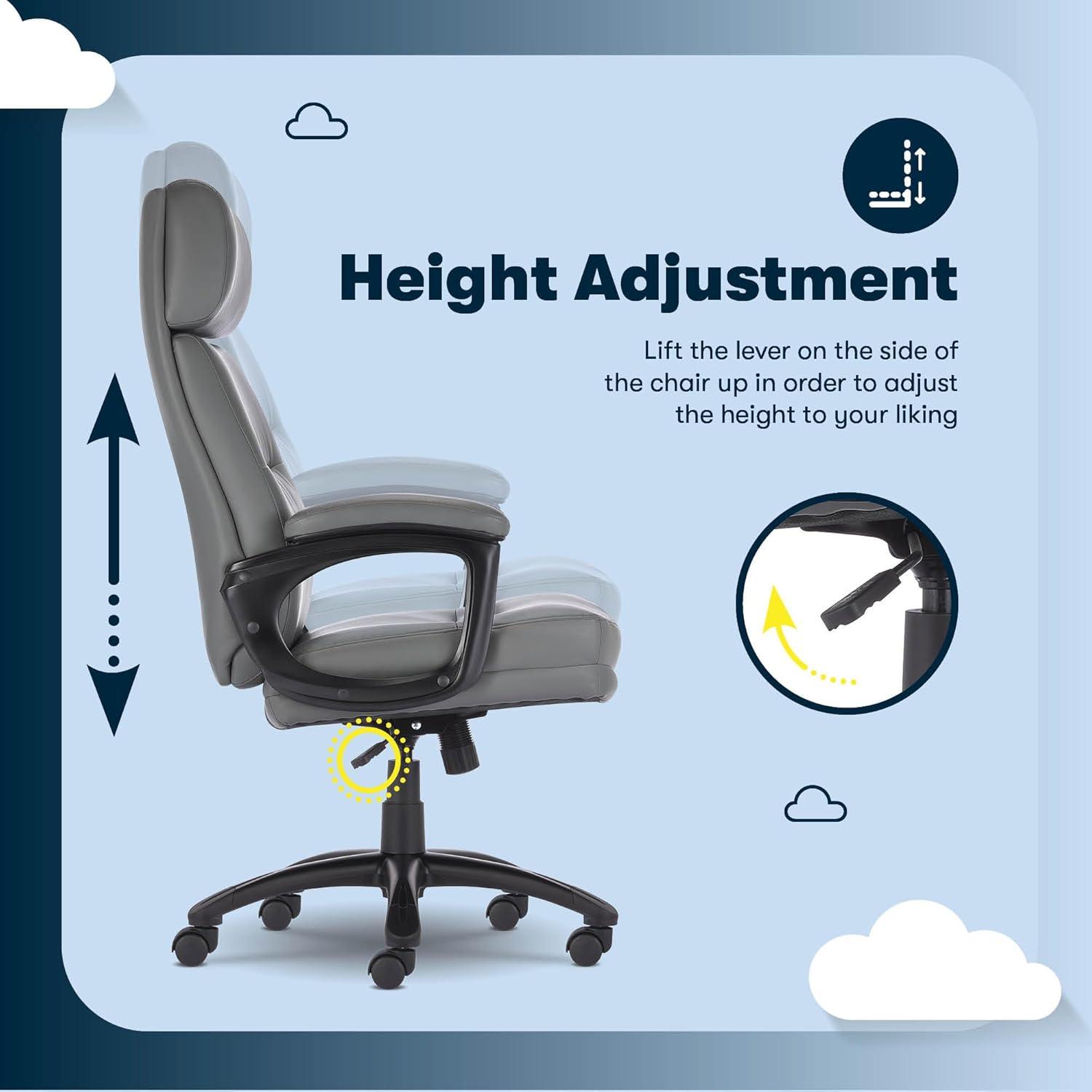 Serta Serta Comfort Executive Big & Tall Office Chair, Ergonomic High-Back, Semi Plush Seat, Padded Arms