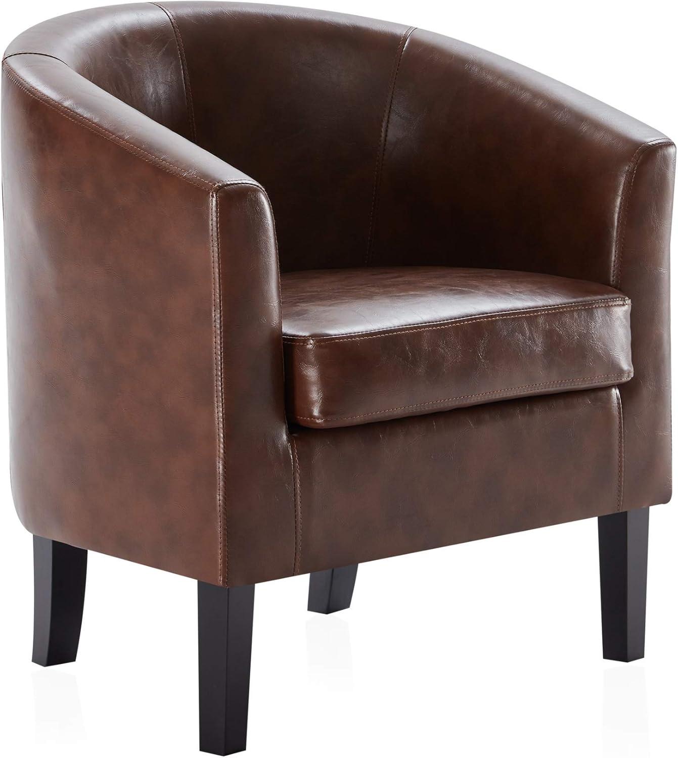 BELLEZE Accent Arm Club Chair in Faux Leather - Highland (Caramel)