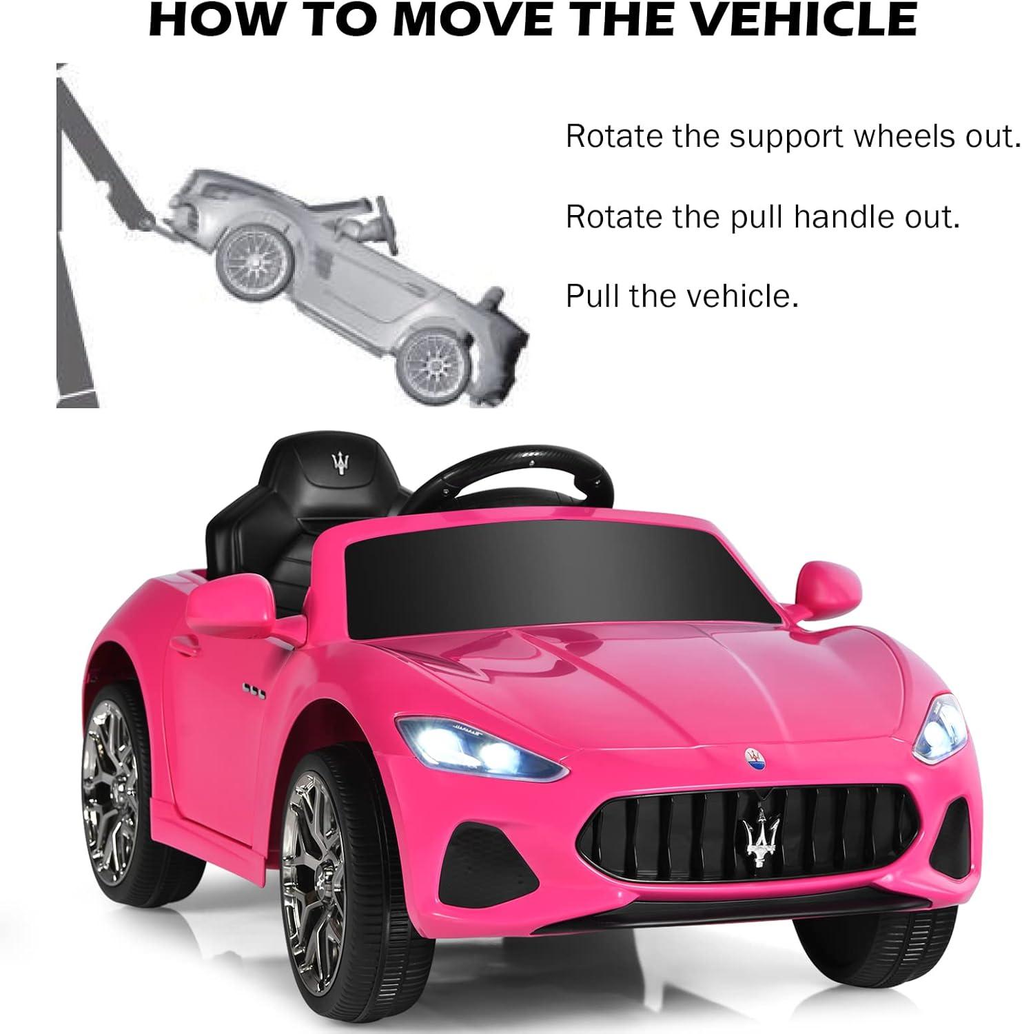 Costway 12V Kids Ride On Car Maserati GranCabrio Licensed w/ Remote Control& Lights Pink