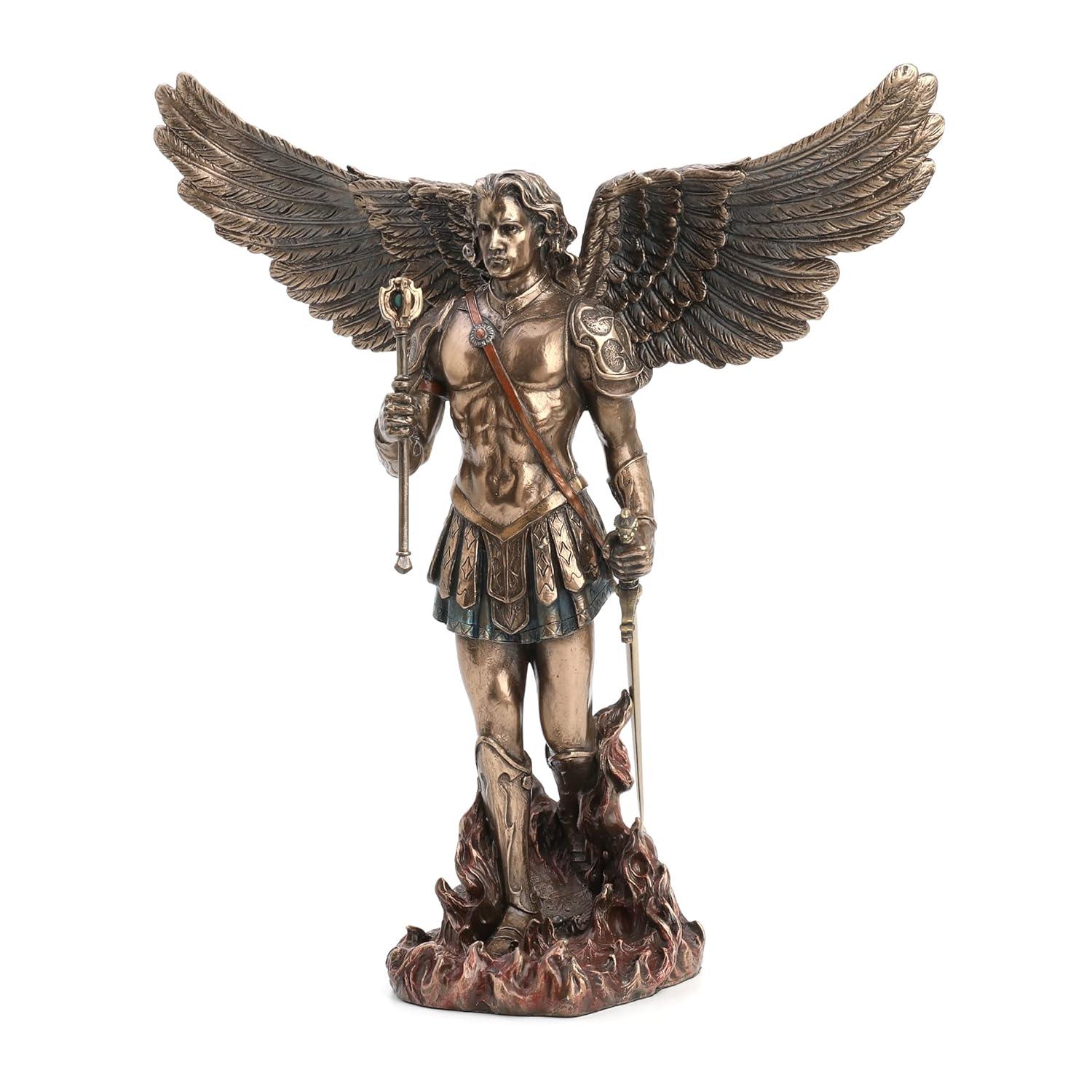 Trinx 11.42 inches Height Cold Cast Bronze  Archangel Saint Michael and the Dragon Bronze Finish Figurine
