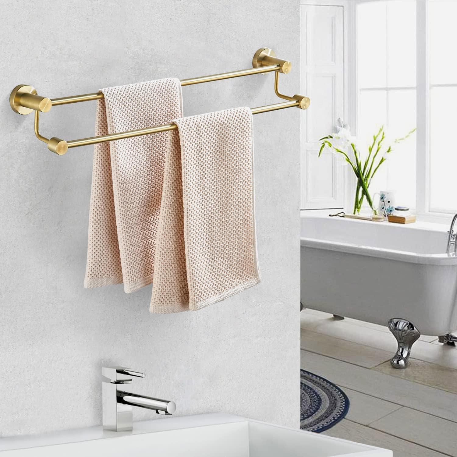 Brushed Gold Stainless Steel Double Towel Bar Rack