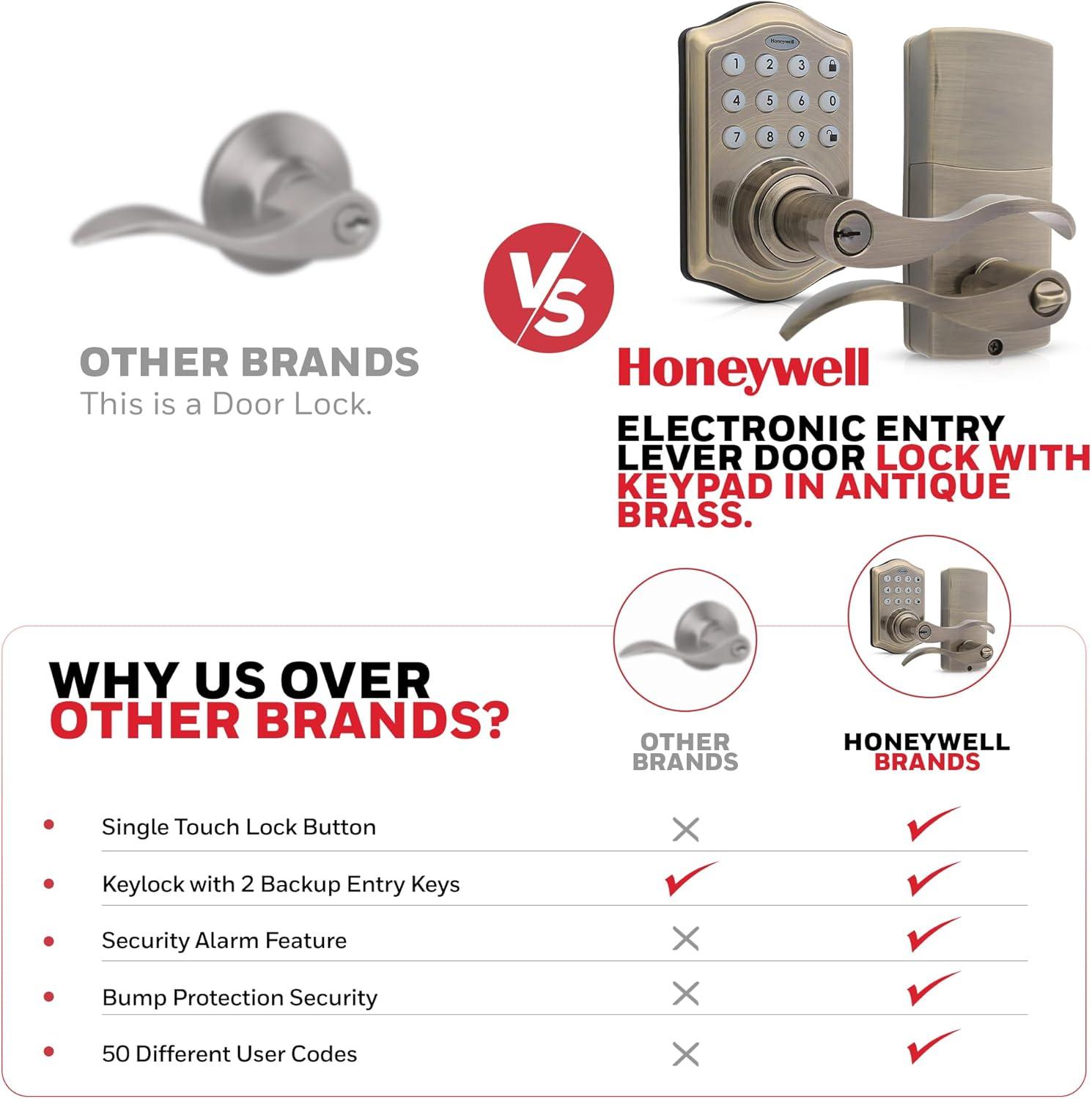 Honeywell Locks, Electronic Entry Lever Door Lock, Antique Brass, 8734101