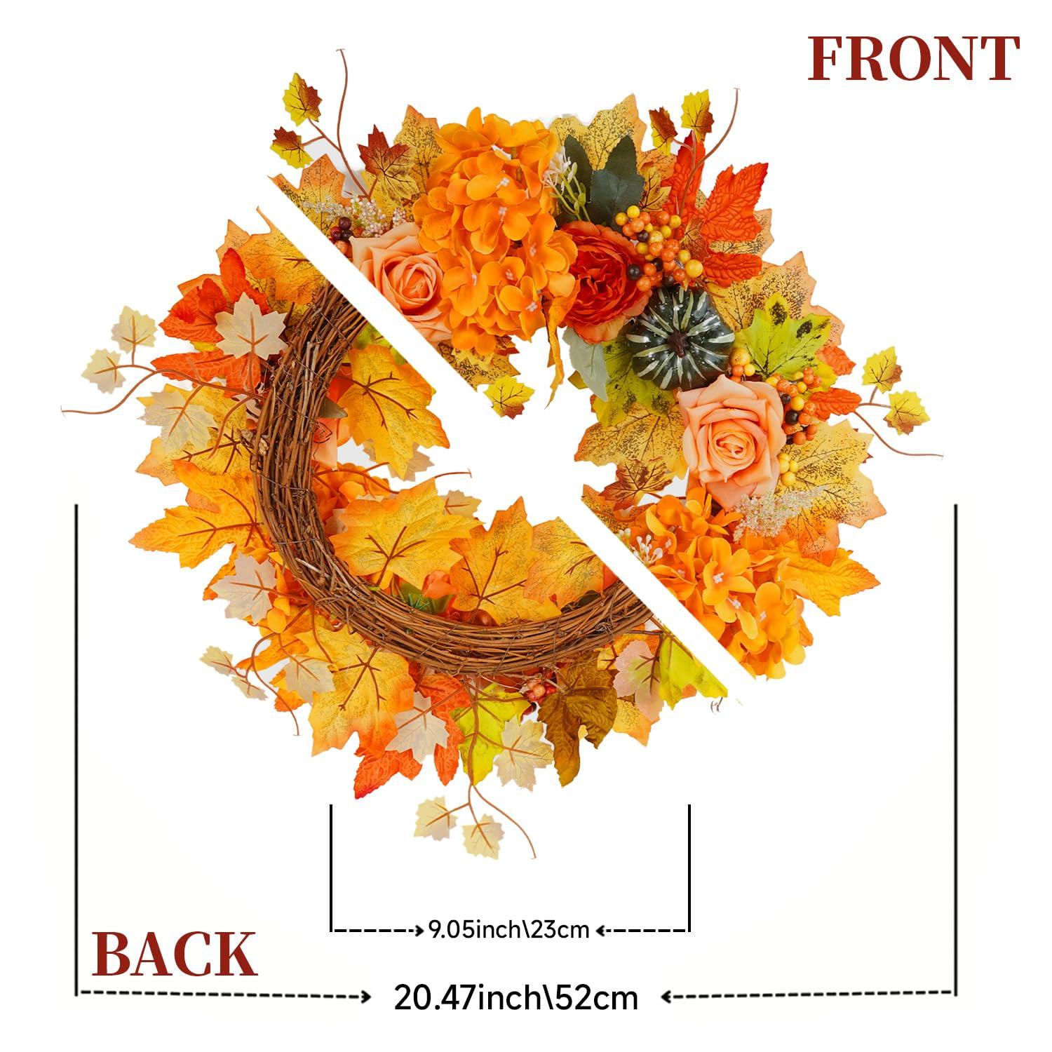 Fall Wreath 20’’ Autumn Front Door Wreath Harvest Wreath with Sunflower Pumpkins Berries Maple Leaves Daisies for Outside Indoor Home Wall Festival Thanksgiving Autumn Farmhouse Decor