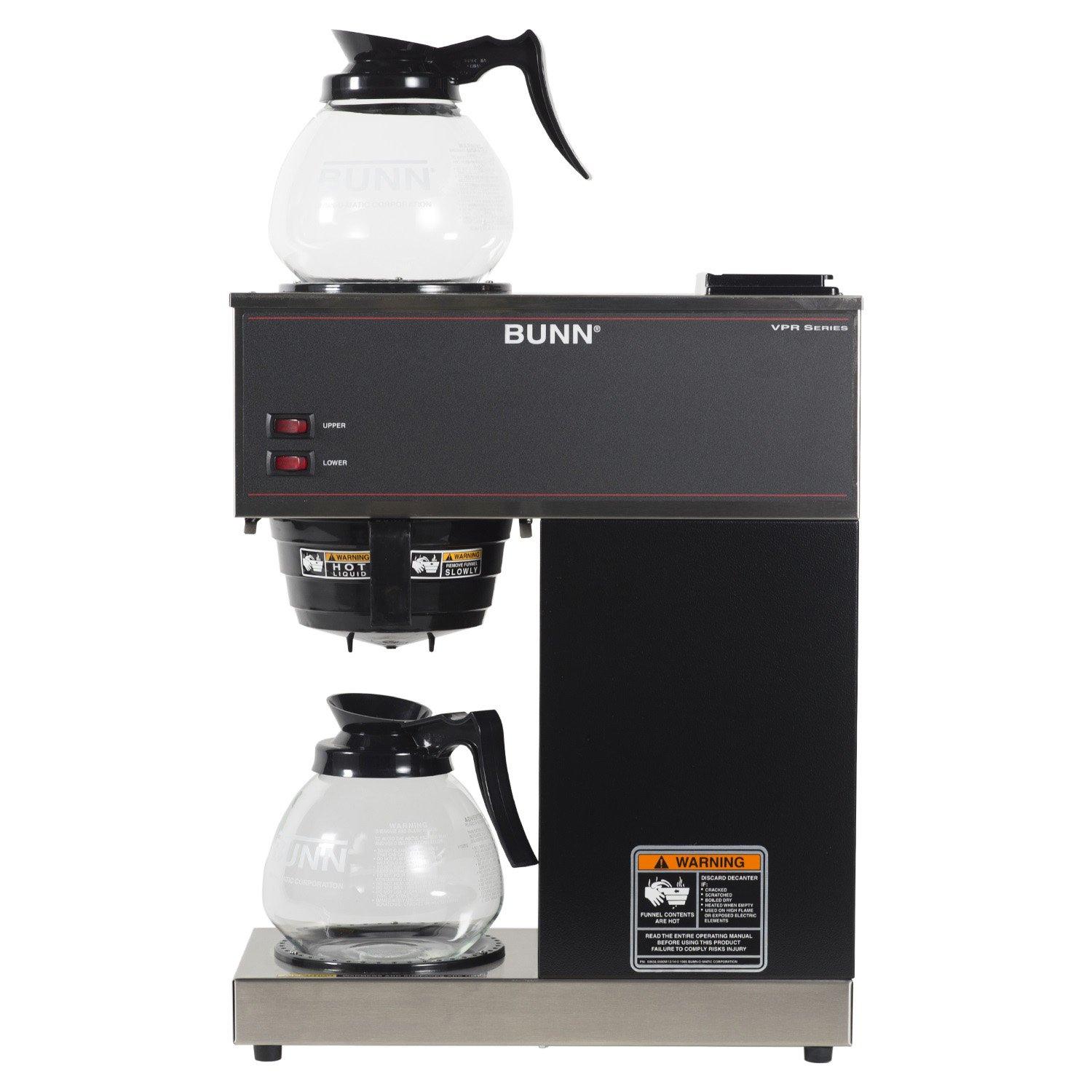 BUNN VPR 12-Cup Commercial Coffee Brewer with Two Glass Decanters, 2 Warmers