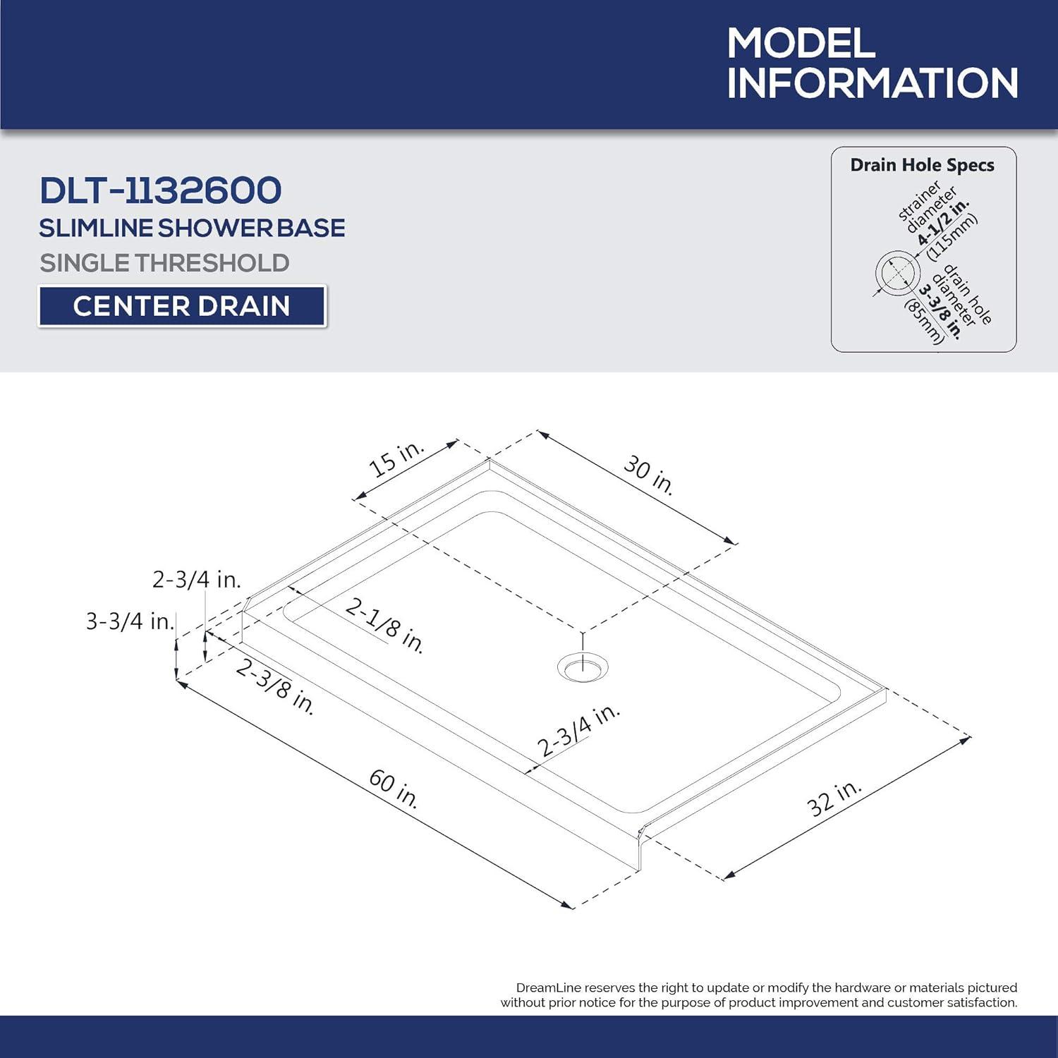 SlimLine 60" W x 32" D Single Threshold Shower Base