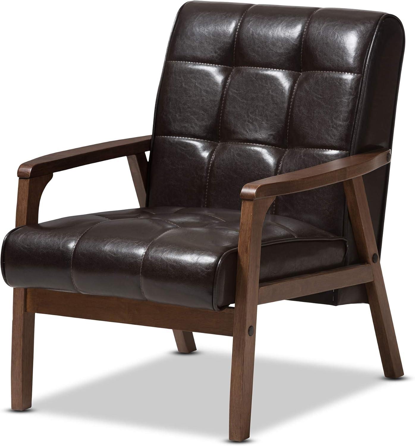 Baxton Studio Mid-Century Masterpieces Club Chair Brown: Upholstered Polyester, Wood Frame, Spot Clean