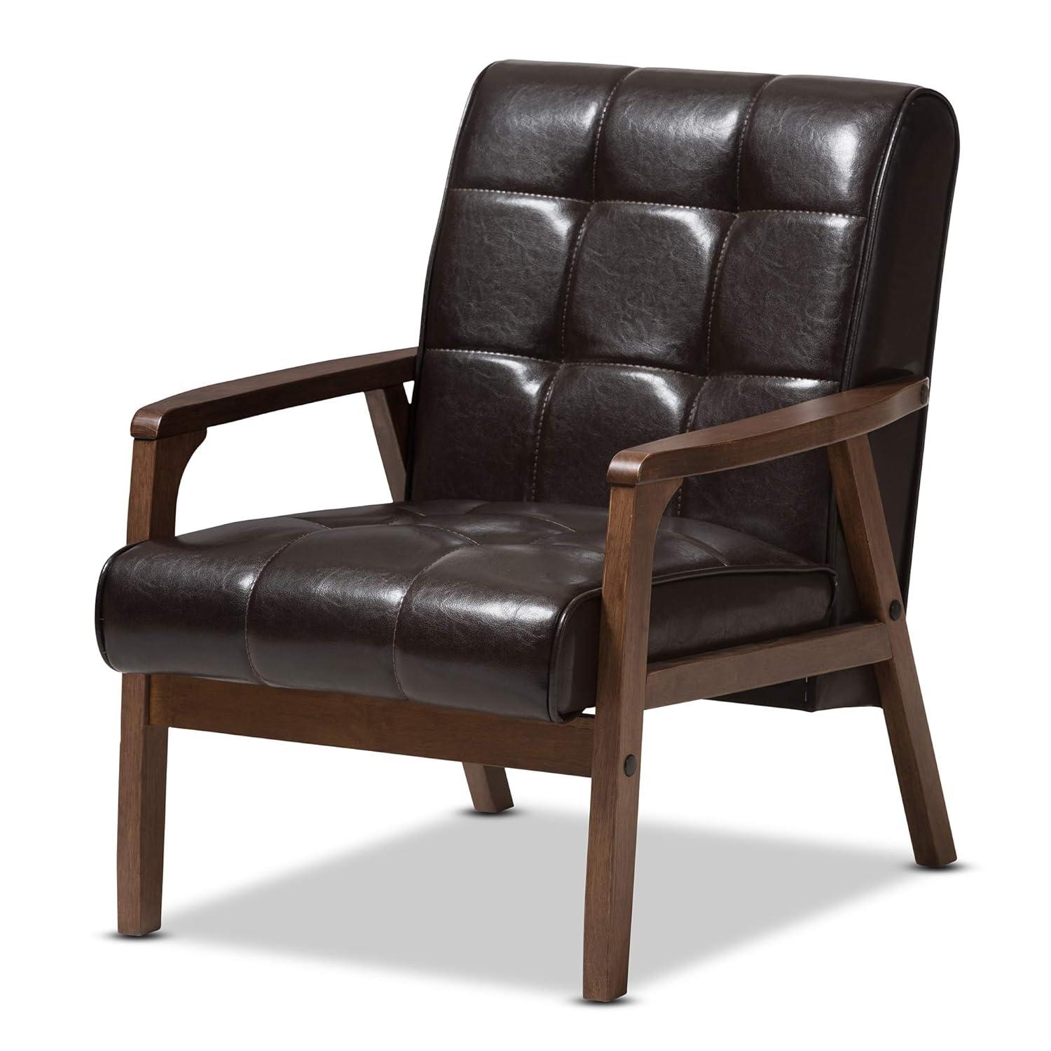 Baxton Studio Mid-Century Masterpieces Club Chair Brown: Upholstered Polyester, Wood Frame, Spot Clean
