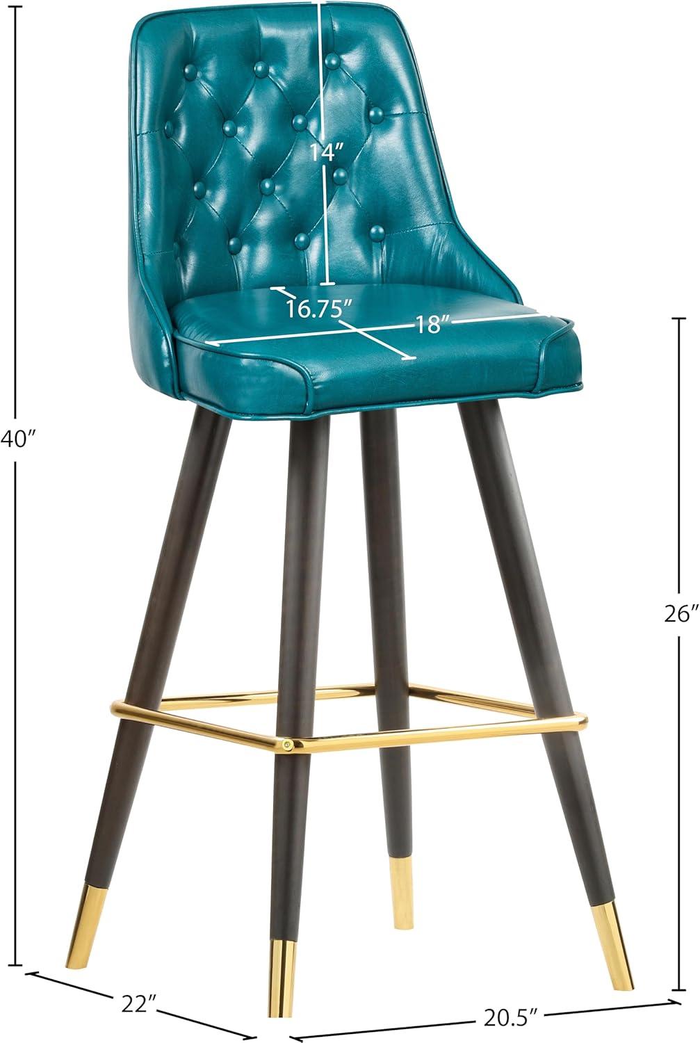 Meridian Furniture 908Blue-C Portnoy Collection Modern | Contemporary Vegan Leather Counter Height Stool with Button Tufting and Custom Matte Black Metal Legs, Teal, 20.5" W x 22.5" D x 40" H