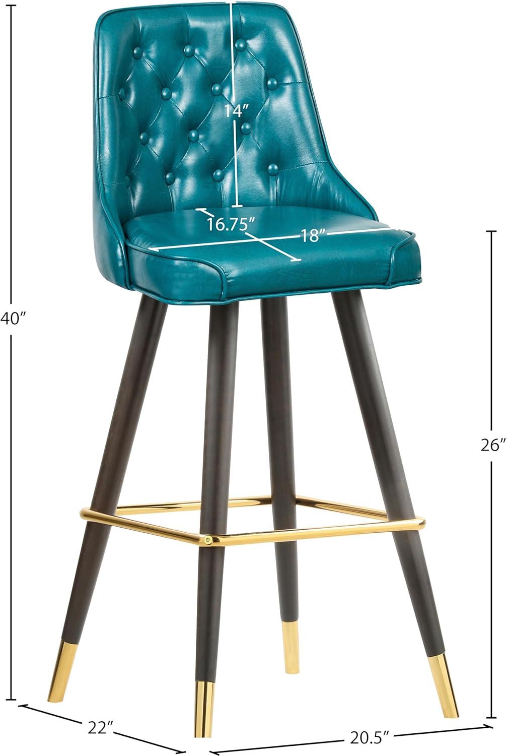 Meridian Furniture 908Blue-C Portnoy Collection Modern | Contemporary Vegan Leather Counter Height Stool with Button Tufting and Custom Matte Black Metal Legs, Teal, 20.5" W x 22.5" D x 40" H