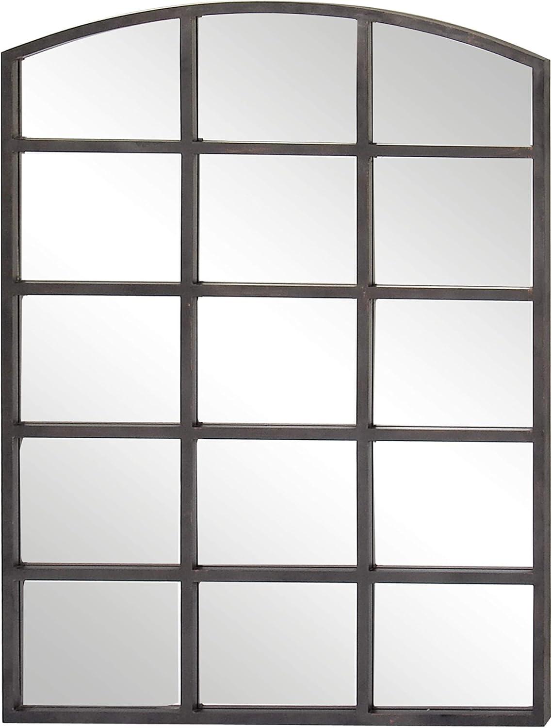 DecMode Geometric Window Pane Arch Wall Mirror, 36" W x 48"H, Dark Brown Finish