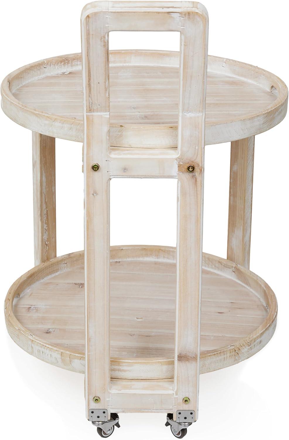 Alpine Corporation MBB172 Wood 2-Tier Rolling Storage Cart for Books, Plants, Decor, Rustic Storage Push Cart with 2 Shelves