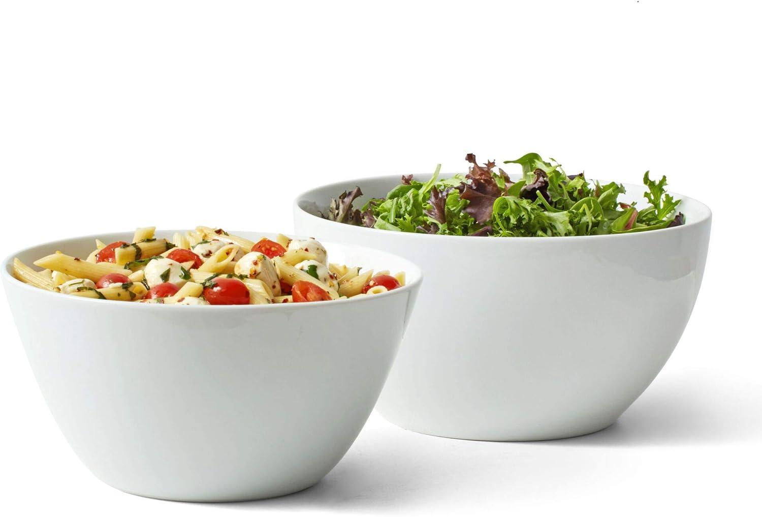 White Ceramic Deep Serving Bowls, Set of 2