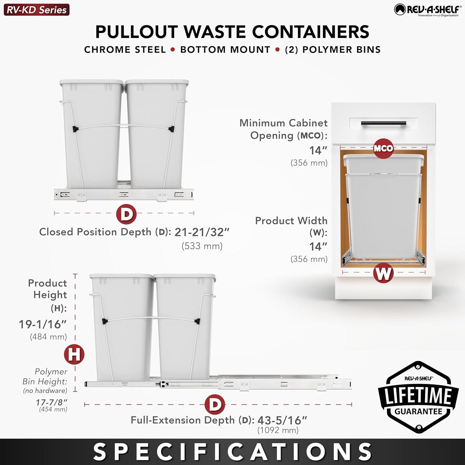 Rev-A-Shelf Double Sliding Pull-Out Waste Bin Containers