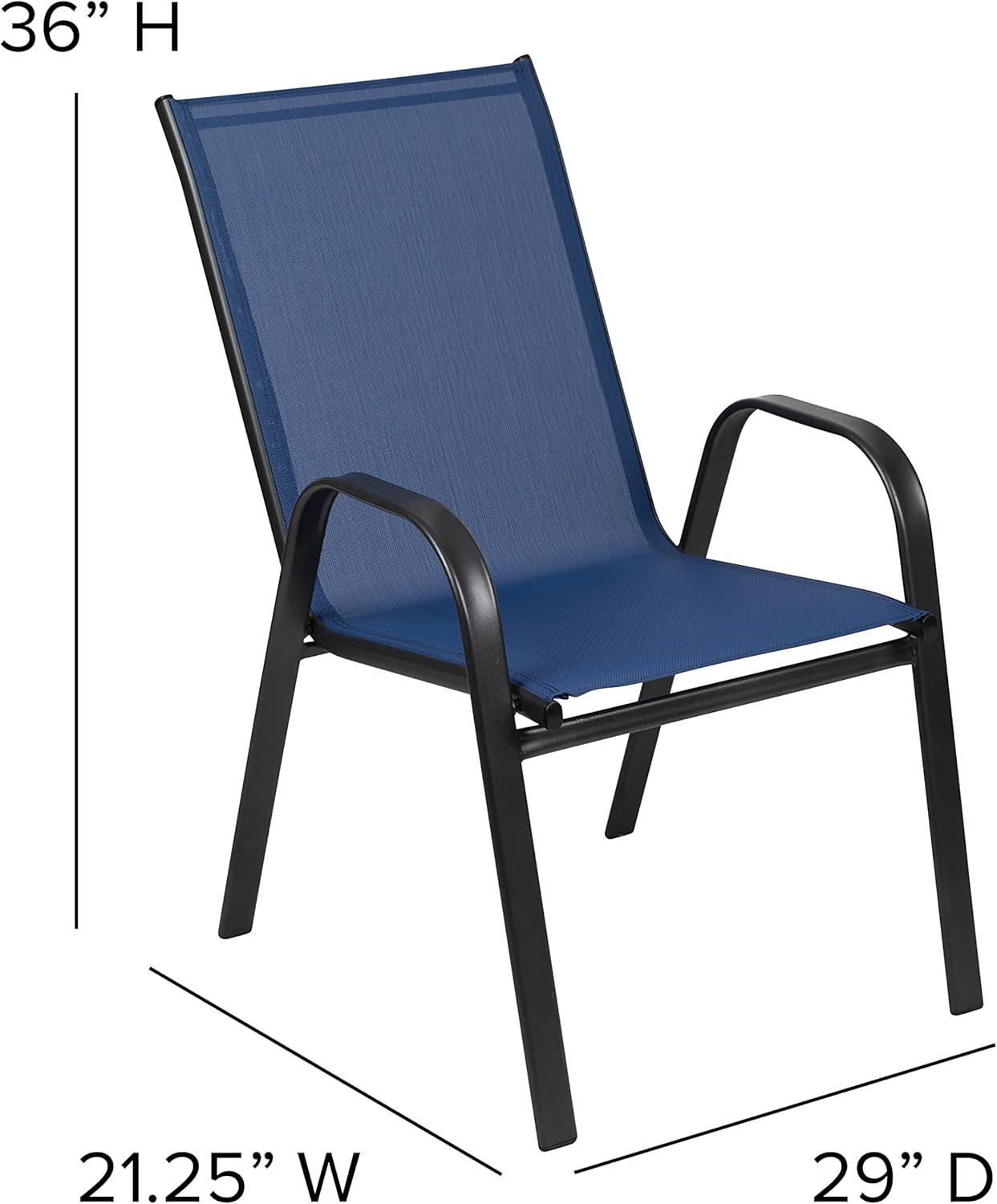 Flash Furniture 4 Pack Brazos Series Navy Outdoor Stack Chair with Flex Comfort Material and Metal Frame