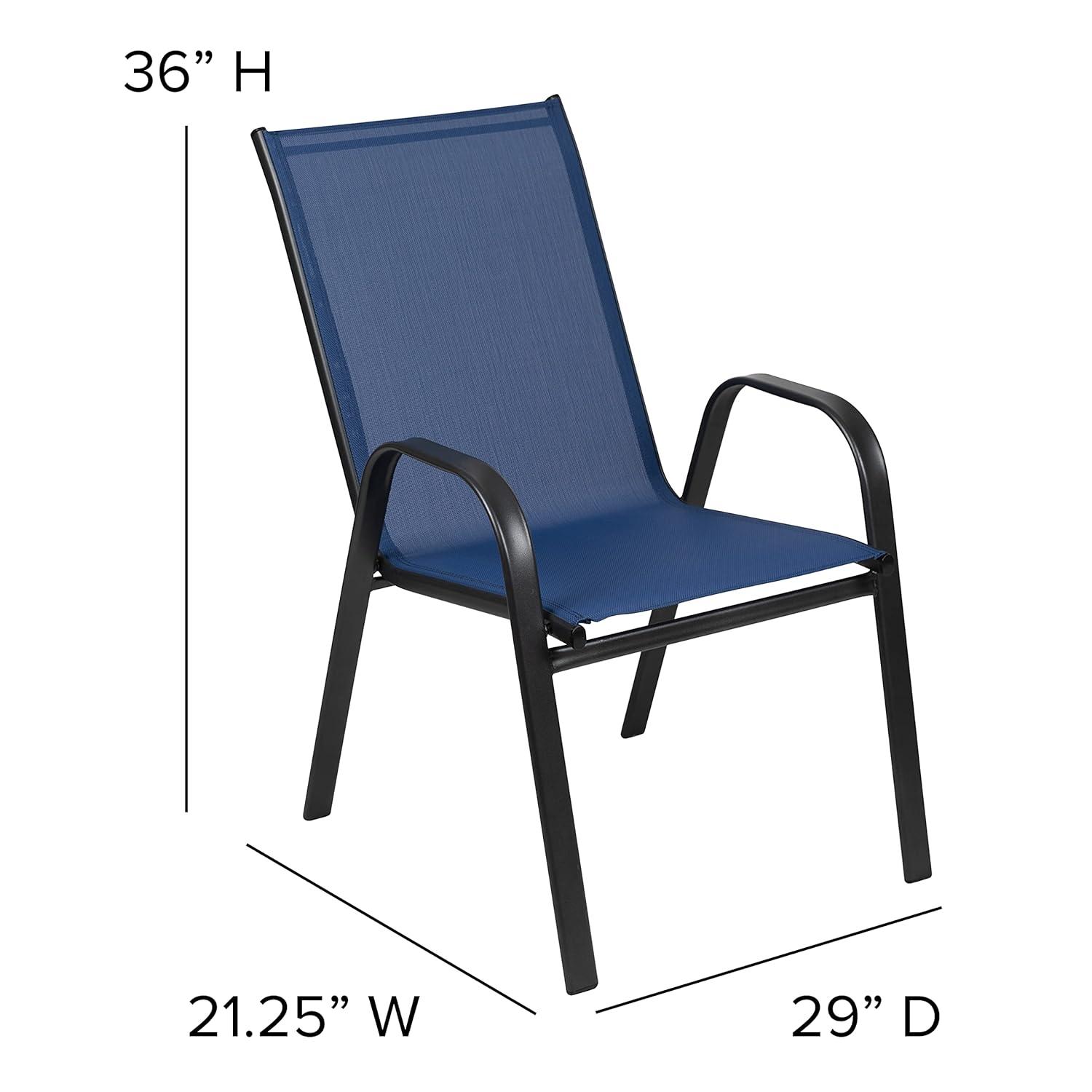 Flash Furniture 4 Pack Brazos Series Navy Outdoor Stack Chair with Flex Comfort Material and Metal Frame
