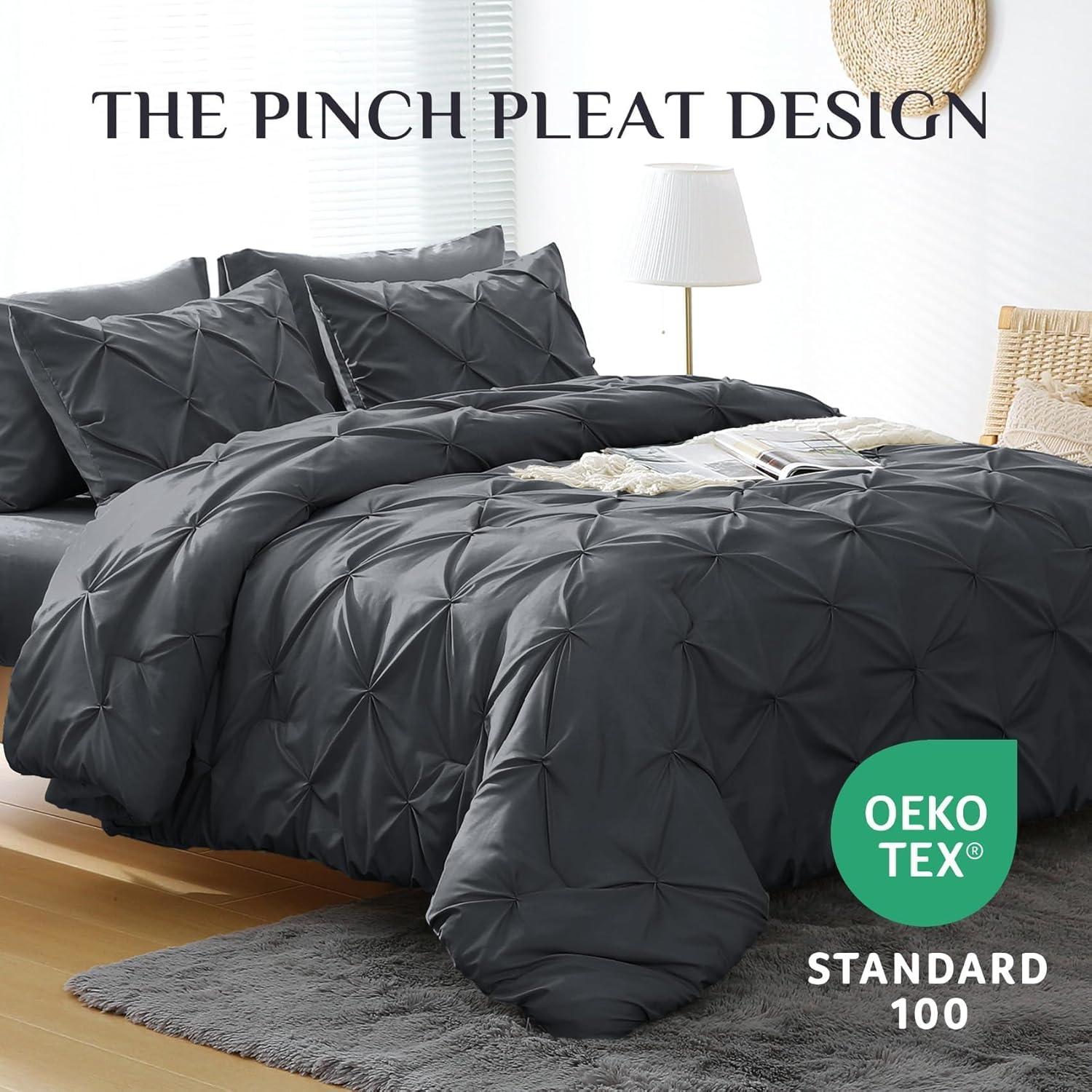 Dark Grey Pintuck Queen Bed in a Bag Set