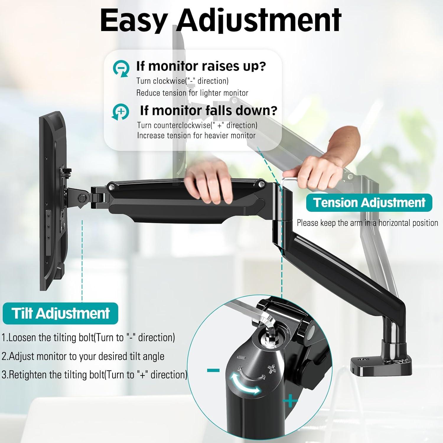 Black Dual Monitor Desk Mount with Gas Spring Arms and Riser